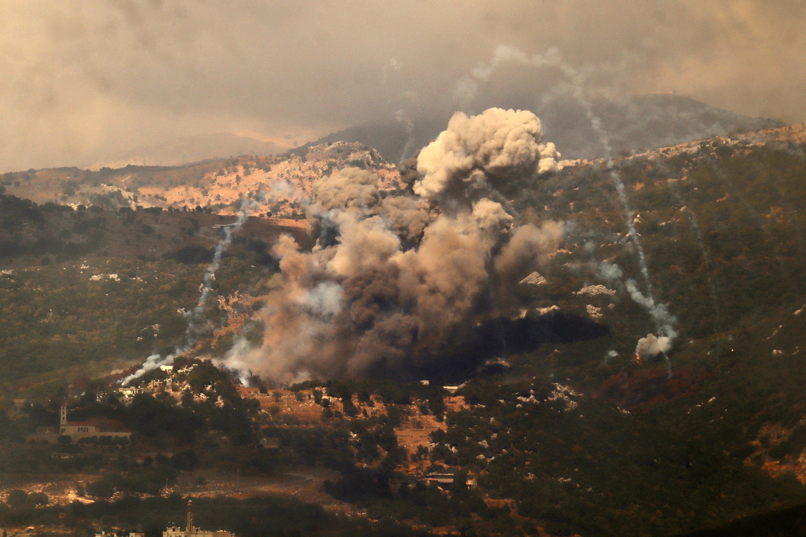 PHOTO: Smoke billows from the site of an Israeli strike that targeted the Jabal Al-Rehan area in the southern Lebanese Jezzine district on Sept. 21, 2024. 